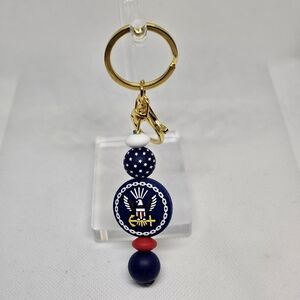 NWT US Navy Beaded Goldtone Metal Keychain